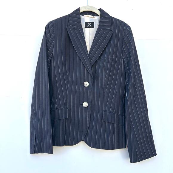 Vintage Sonia Bogner Navy Blazer Pinstripes Fitted Jacket Size 8 Single 38 - Picture 2 of 9